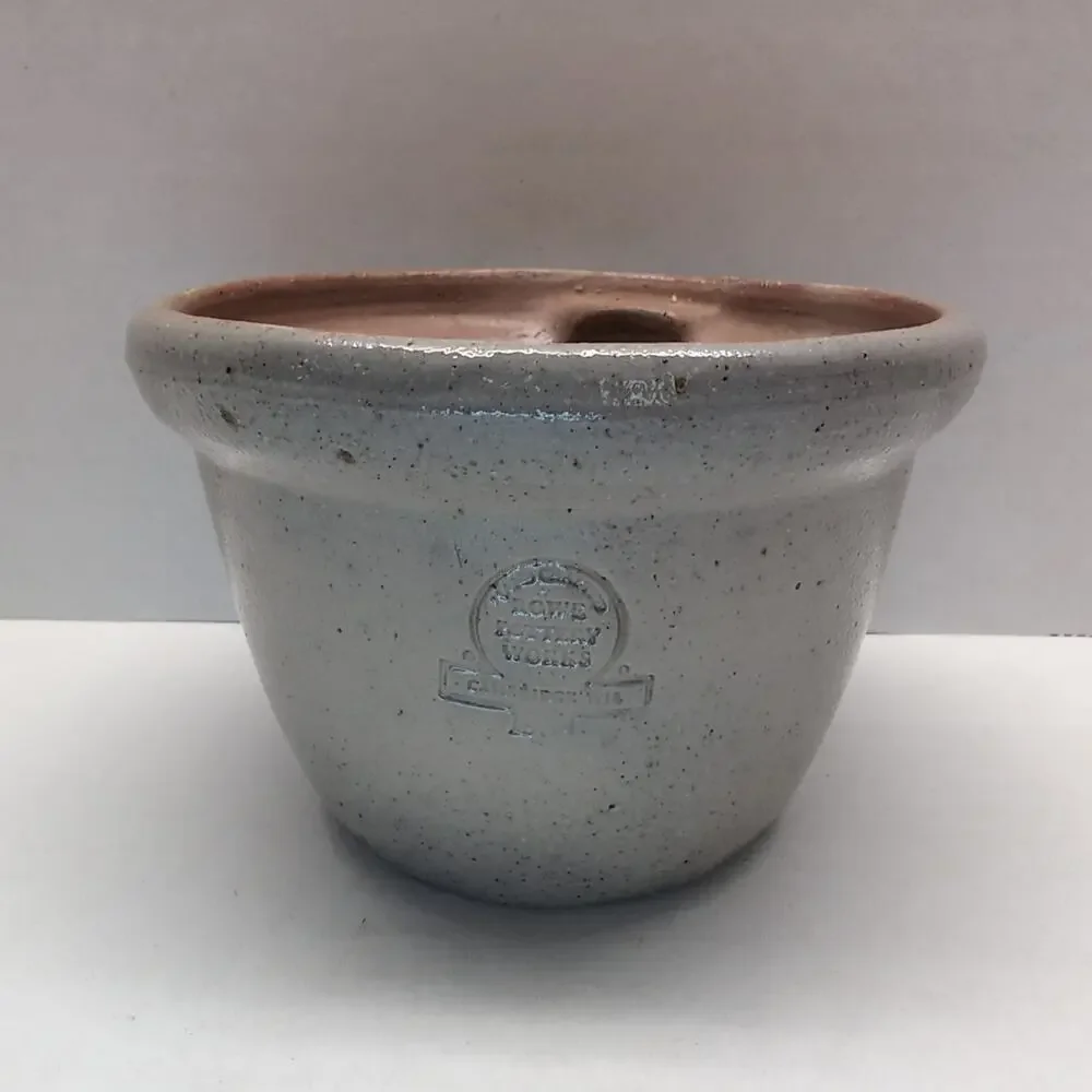 Rowe Pottery Works Heart Cutout Candle Crock Holder Votive Salt Glaze Folk Art